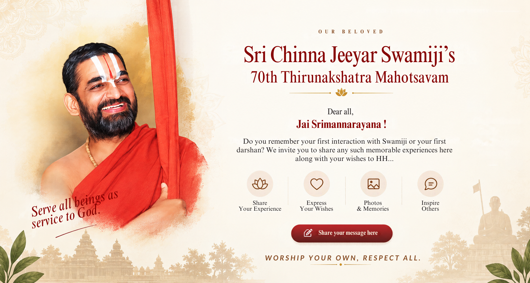 HH Chinna jeeyar Swamiji 70th Thirunakshetram Wishes