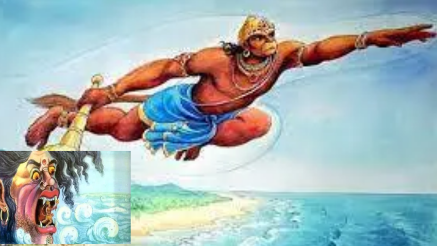 Hanuman crossing ocean and dealing with the demons.