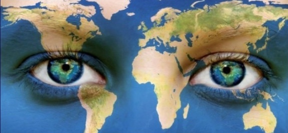 world map with eyes