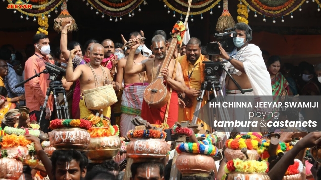 HH Chinna Jeeyar Swamiji playing Tambura and castanets