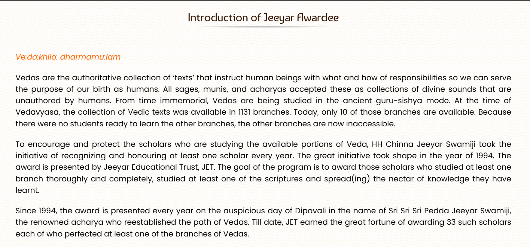 Introduction of Jeeyar Awardee