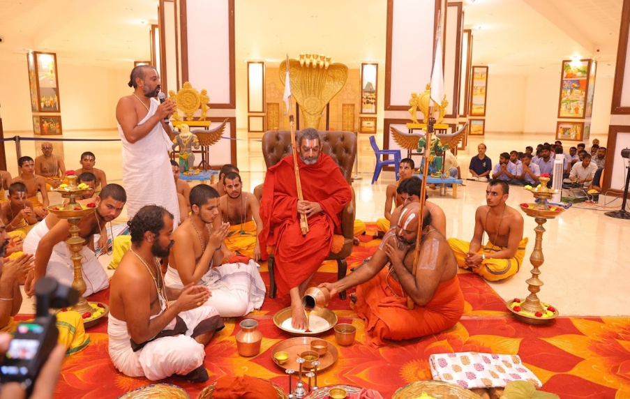 The staff of the Statue of Equality performed Pada Puja to HH Sri Chinna Jeeyar Swamiji